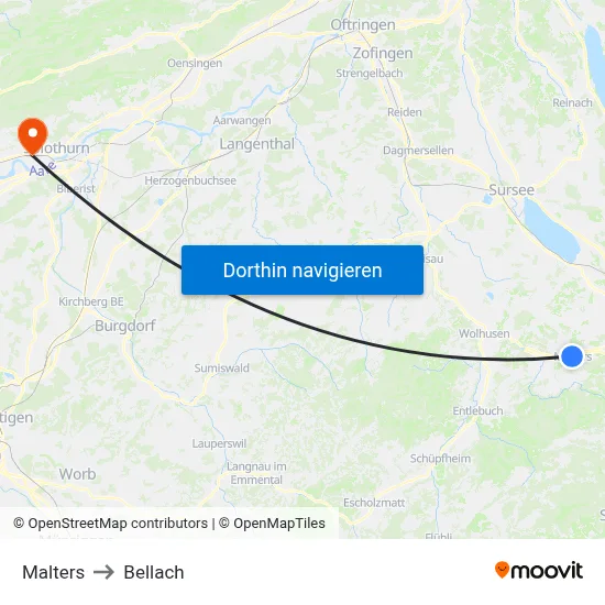 Malters to Bellach map