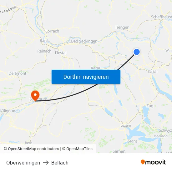Oberweningen to Bellach map