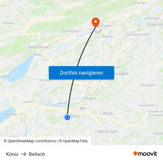 Köniz to Bellach map
