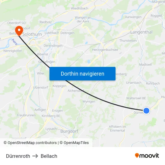 Dürrenroth to Bellach map