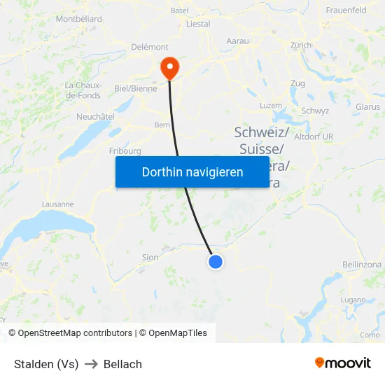 Stalden (Vs) to Bellach map
