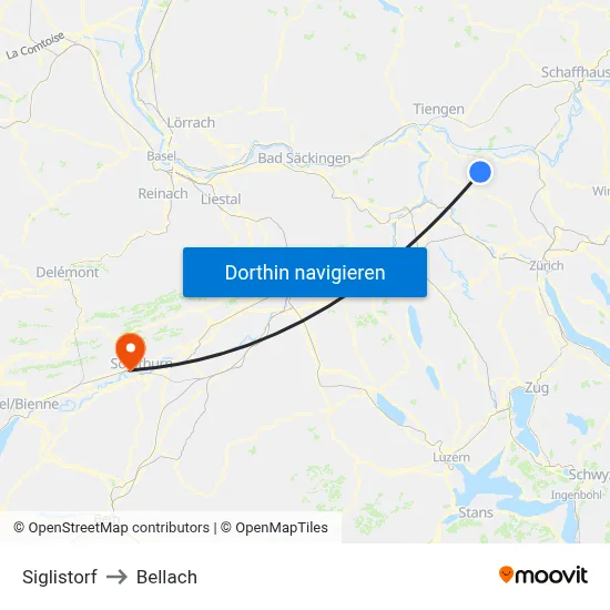 Siglistorf to Bellach map