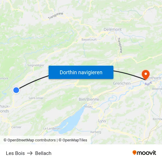 Les Bois to Bellach map
