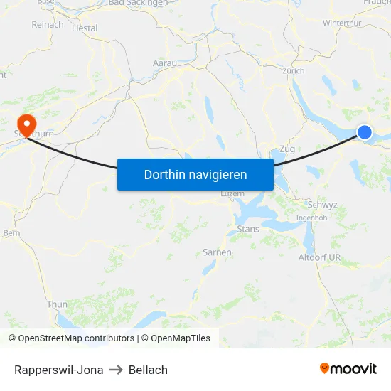 Rapperswil-Jona to Bellach map