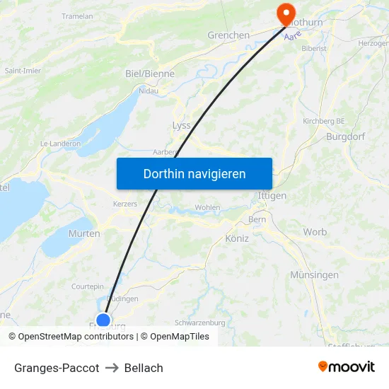 Granges-Paccot to Bellach map