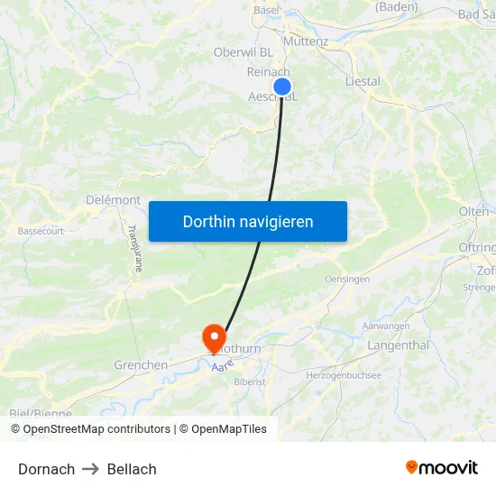 Dornach to Bellach map