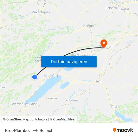 Brot-Plamboz to Bellach map