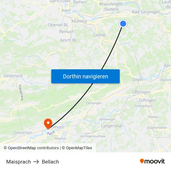 Maisprach to Bellach map