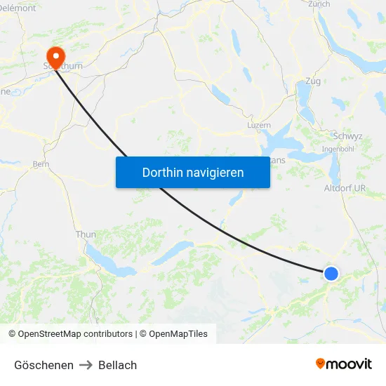 Göschenen to Bellach map