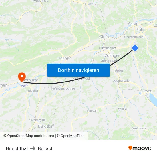 Hirschthal to Bellach map