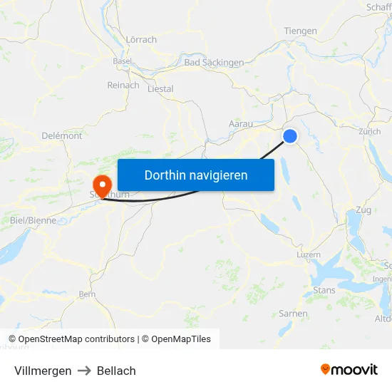 Villmergen to Bellach map