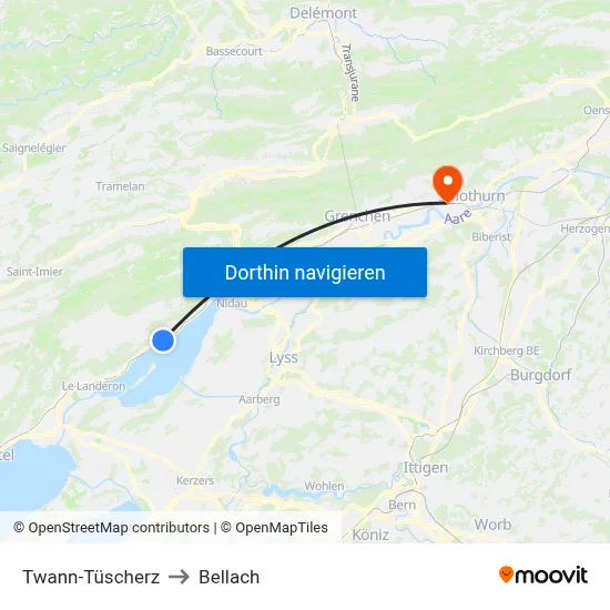 Twann-Tüscherz to Bellach map