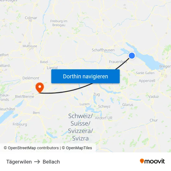 Tägerwilen to Bellach map