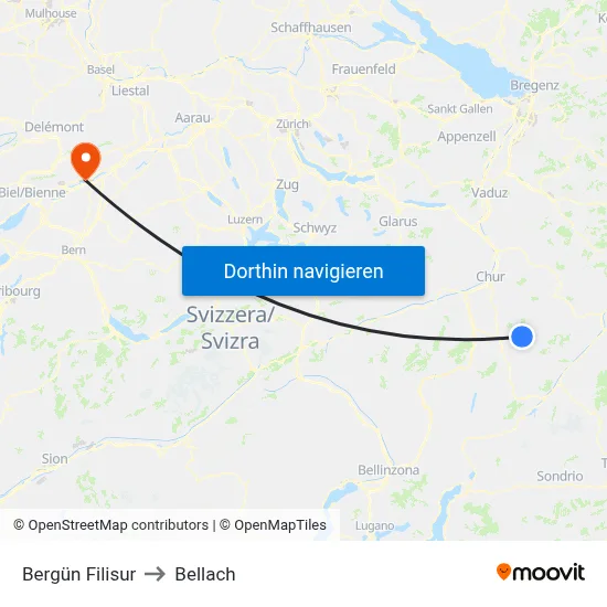 Bergün Filisur to Bellach map