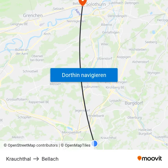 Krauchthal to Bellach map