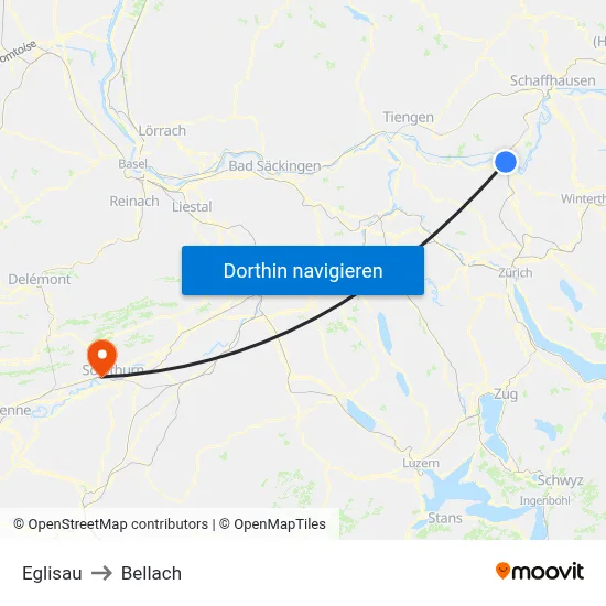 Eglisau to Bellach map