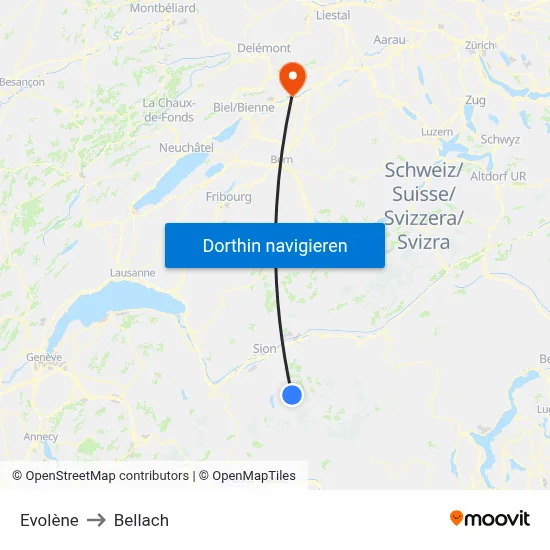 Evolène to Bellach map