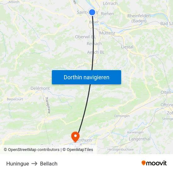 Huningue to Bellach map