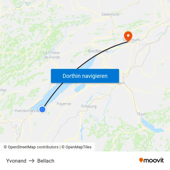 Yvonand to Bellach map