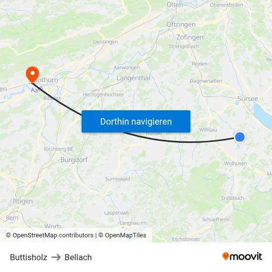 Buttisholz to Bellach map