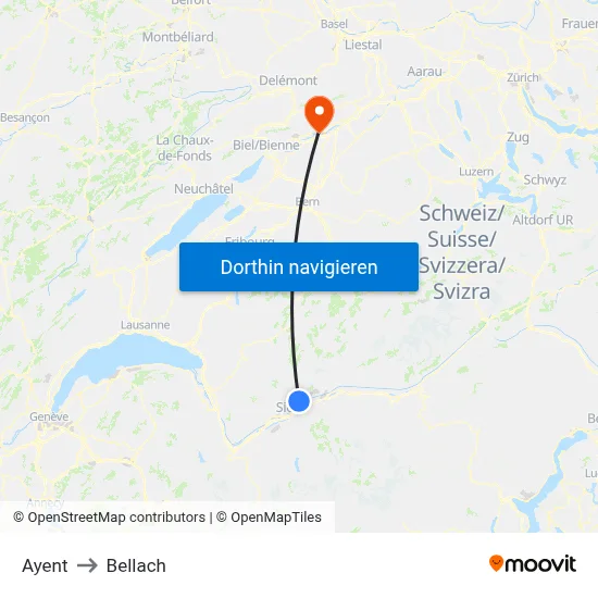Ayent to Bellach map
