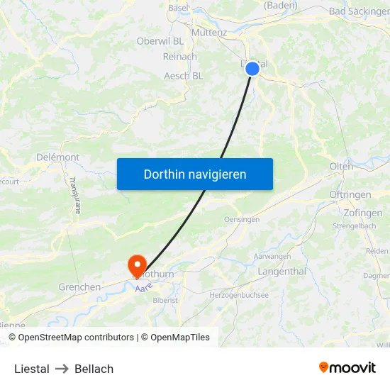 Liestal to Bellach map