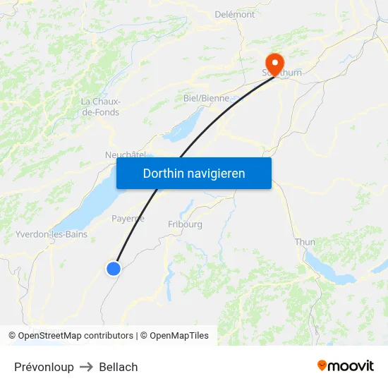 Prévonloup to Bellach map