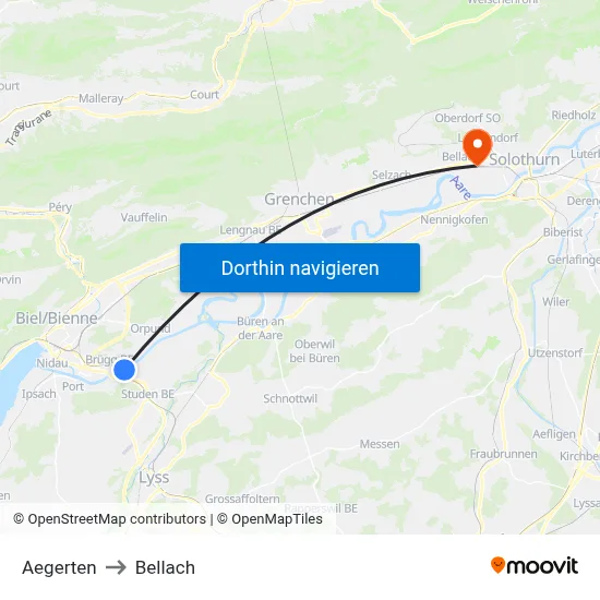 Aegerten to Bellach map