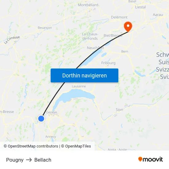 Pougny to Bellach map
