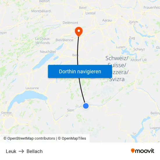 Leuk to Bellach map