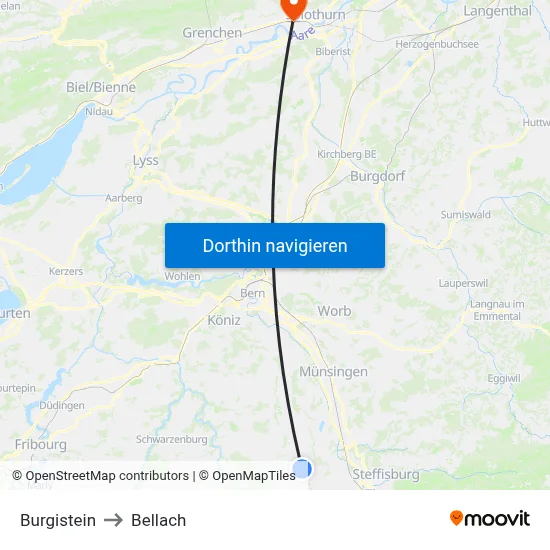 Burgistein to Bellach map
