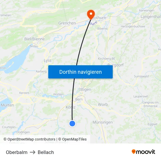 Oberbalm to Bellach map