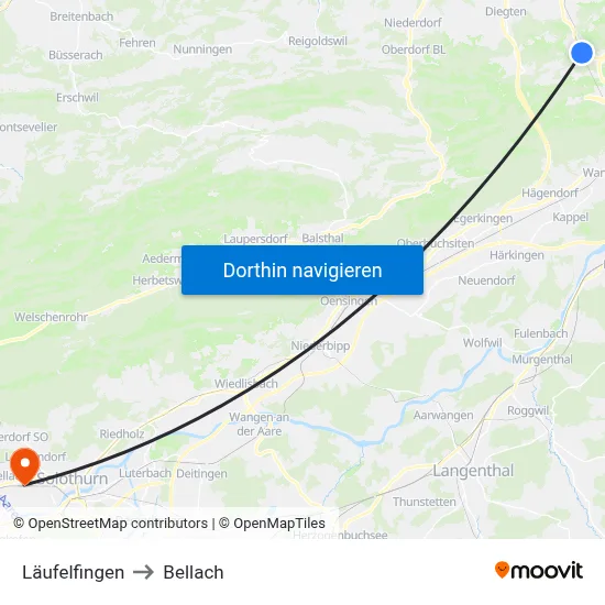 Läufelfingen to Bellach map