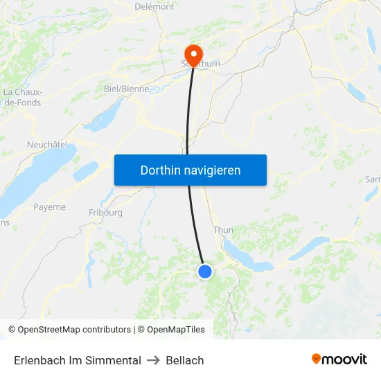 Erlenbach Im Simmental to Bellach map