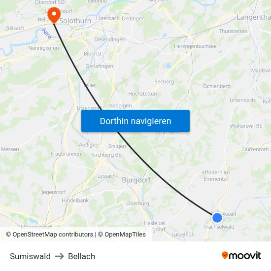 Sumiswald to Bellach map