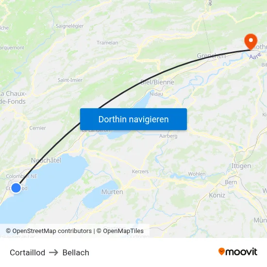 Cortaillod to Bellach map