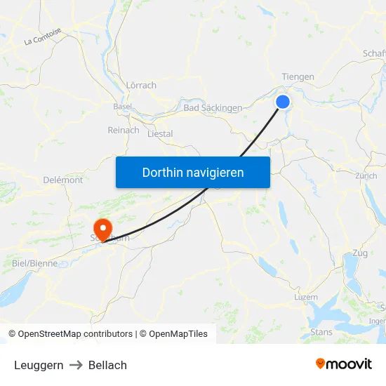 Leuggern to Bellach map