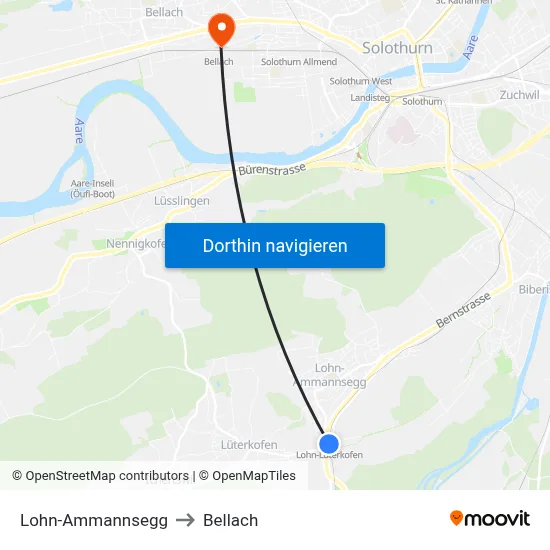 Lohn-Ammannsegg to Bellach map
