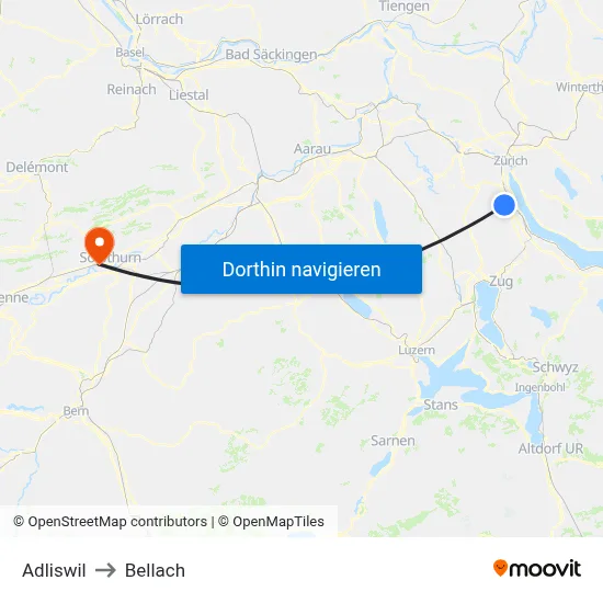 Adliswil to Bellach map