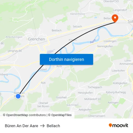 Büren An Der Aare to Bellach map