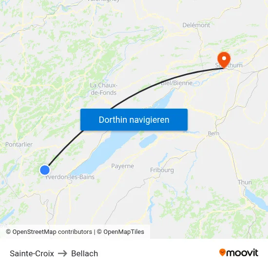 Sainte-Croix to Bellach map