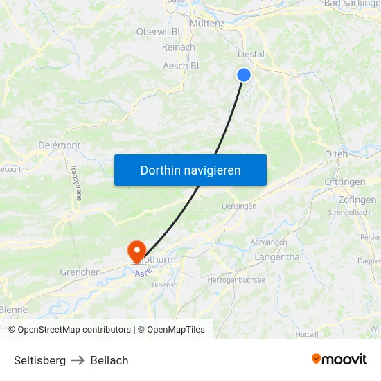Seltisberg to Bellach map