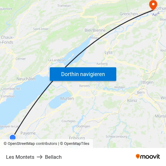 Les Montets to Bellach map