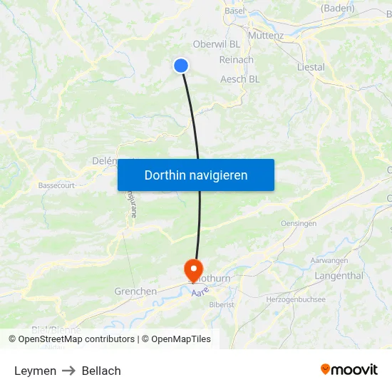 Leymen to Bellach map