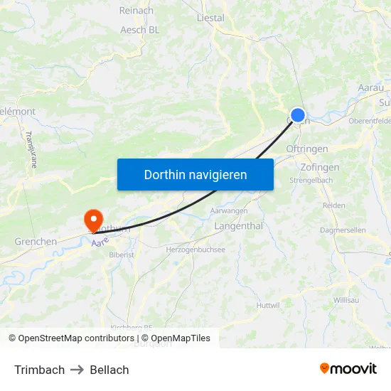 Trimbach to Bellach map