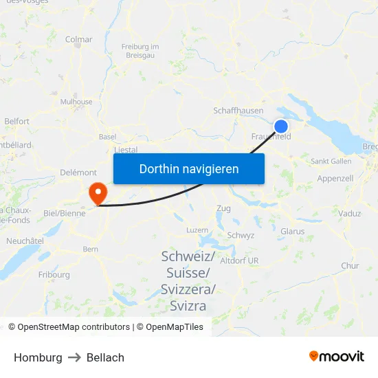 Homburg to Bellach map