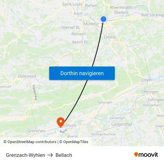 Grenzach-Wyhlen to Bellach map