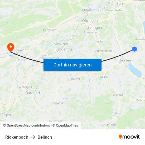 Rickenbach to Bellach map