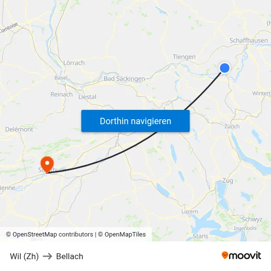 Wil (Zh) to Bellach map