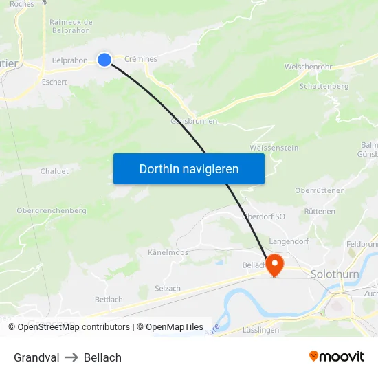 Grandval to Bellach map